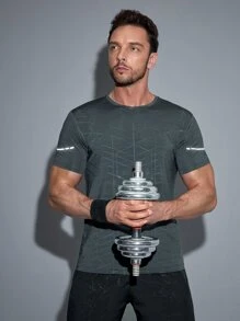 SHEIN Fitness Men Reflective Detail Sports Tee Compression Shirt Men - Grey - View 4