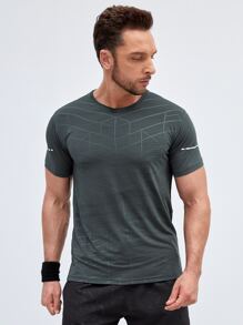 SHEIN Fitness Men Reflective Detail Sports Tee Compression Shirt Men - Grey - View 5