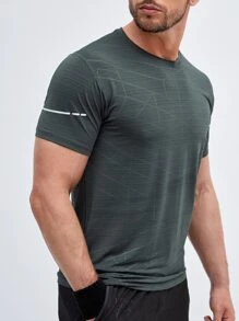 SHEIN Fitness Men Reflective Detail Sports Tee Compression Shirt Men - Grey - View 3