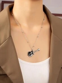 Collar de cráneo con diseño de instrumento musical - Plata antigua - Ver 1