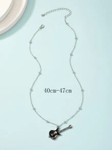 Collar de cráneo con diseño de instrumento musical - Plata antigua - Ver 3