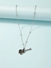 Collar de cráneo con diseño de instrumento musical - Plata antigua - Ver 4