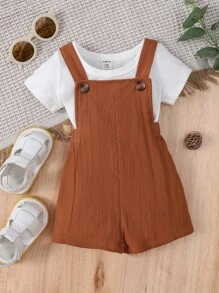 Baby Boy Round Neck Tee & Overall Romper - Multicolor - View 1