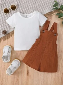 Baby Boy Round Neck Tee & Overall Romper - Multicolor - View 2