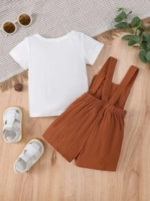 Baby Boy Round Neck Tee & Overall Romper - Multicolor - View 7