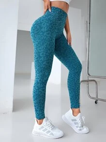 Yoga Trendy In hoa Báo Yoga Quần tất Liền mạch Căng cao Thắt lưng rộng Quần Xà cạp thể thao - Màu xanh ngọc - Xem 4