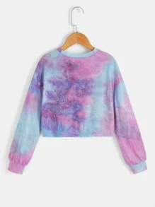 SHEIN Girls Tie Dye Drop Shoulder Crossover Pullover - Multicolor - View 2