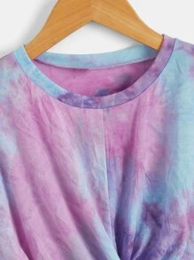 SHEIN Girls Tie Dye Drop Shoulder Crossover Pullover - Multicolor - View 3