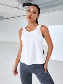 Yoga Basic 交叉後鏤空運動背心 - 白色 - 查看 3