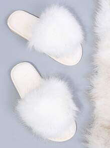 Women's Party & Home Fuzzy Slippers, Minimalist Style, Bedroom Slippers - White - View 1