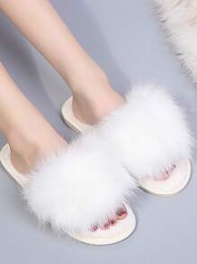 Women's Party & Home Fuzzy Slippers, Minimalist Style, Bedroom Slippers - White - View 2