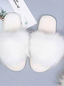 Women's Party & Home Fuzzy Slippers, Minimalist Style, Bedroom Slippers - White - View 3