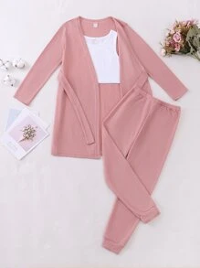 Đồ mặc nhà Gái Thắt lưng Khối Màu Giải trí - Bụi hồng - Xem 1