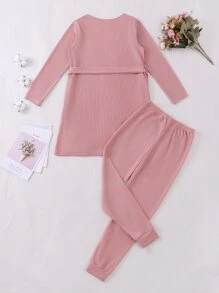 Đồ mặc nhà Gái Thắt lưng Khối Màu Giải trí - Bụi hồng - Xem 2