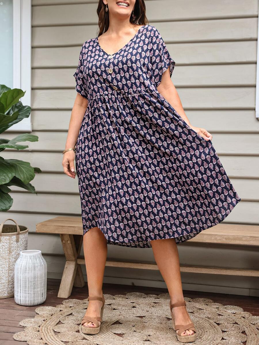 EMERY ROSE Vestidos Tallas Grandes Botón asimétrico todo estampado Bohemio - Multicolor - Ver 1