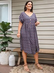 EMERY ROSE Vestidos Tallas Grandes Botón asimétrico todo estampado Bohemio - Multicolor - Ver 3