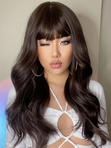 HAIRCUBE HAIRCUBE 26 Inch Dark Brown Synthetic Wigs for Women, Long Curly Wig with Bangs, Natural Looking Wigs Daily Use