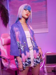 ROMWE Anime Wave Graphic Kimono - Multicolor - View 5