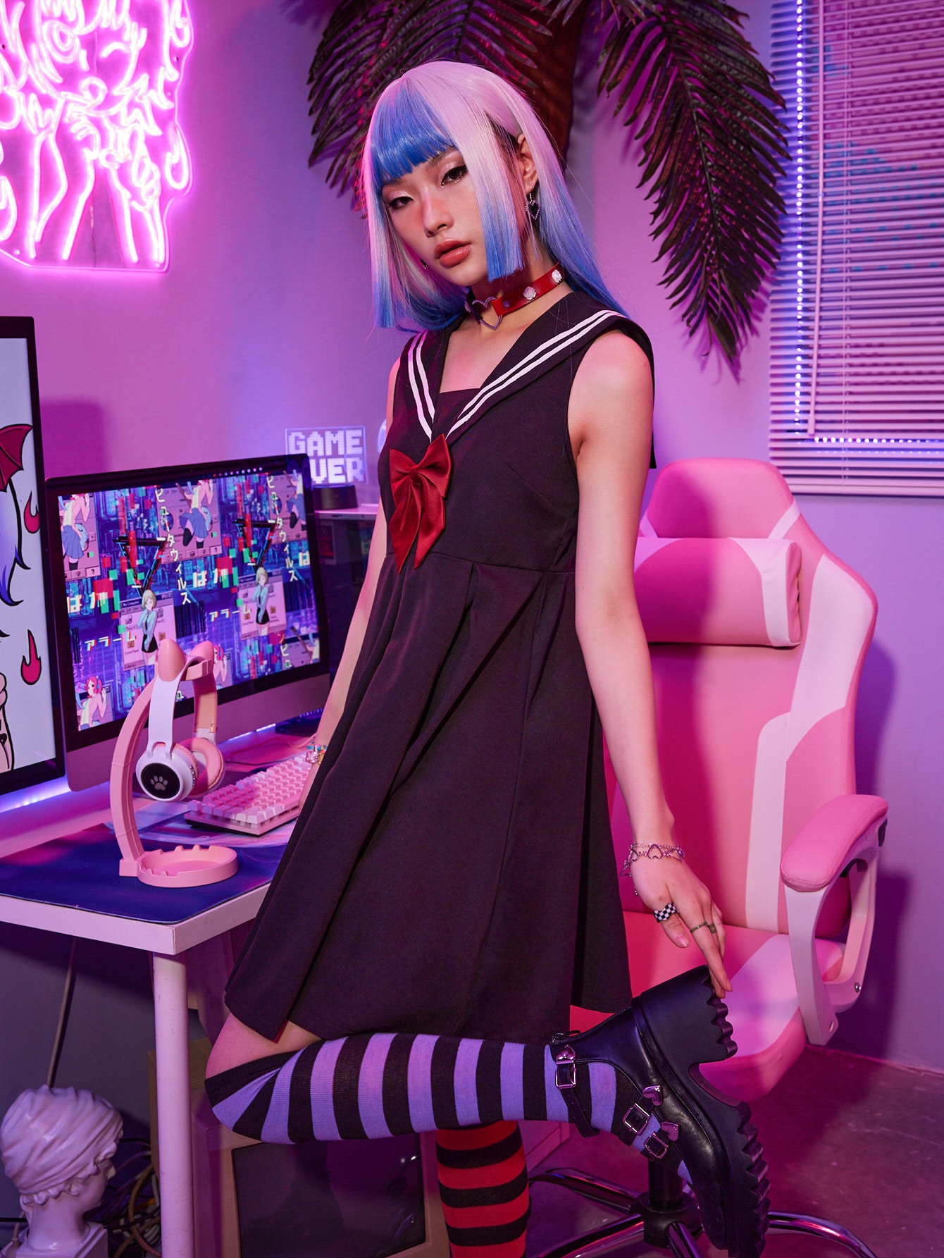 Kawaii Sailor Collar Bow Dress SHEIN USA