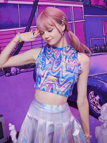 ROMWE Anime Top tank con estampado de letra - Multicolor - Ver 3