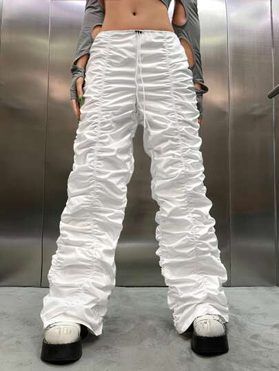 SHEIN ICON Gorpcore 90s Low Rise Drawstring Waist Ruched Parachute Pants