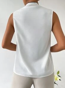 SHEIN Privé Solid Tie Neck Sleeveless Blouse - White - View 2