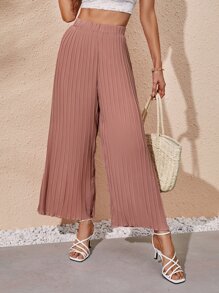 High Waist Pleated Wide Leg Trousers - Dusty Pink - View 1