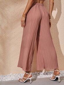 High Waist Pleated Wide Leg Trousers - Dusty Pink - View 2