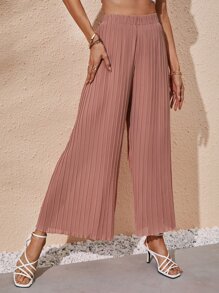High Waist Pleated Wide Leg Trousers - Dusty Pink - View 4