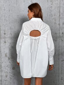 GENKIRA Áo sơ mi nữ Cắt ra Buộc lại Nút phía trước màu trơn Giải trí - trắng - Xem 5