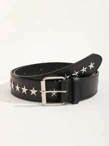Cinturón con diseño de estrella con hebilla cuadrada - Negro - Ver 1