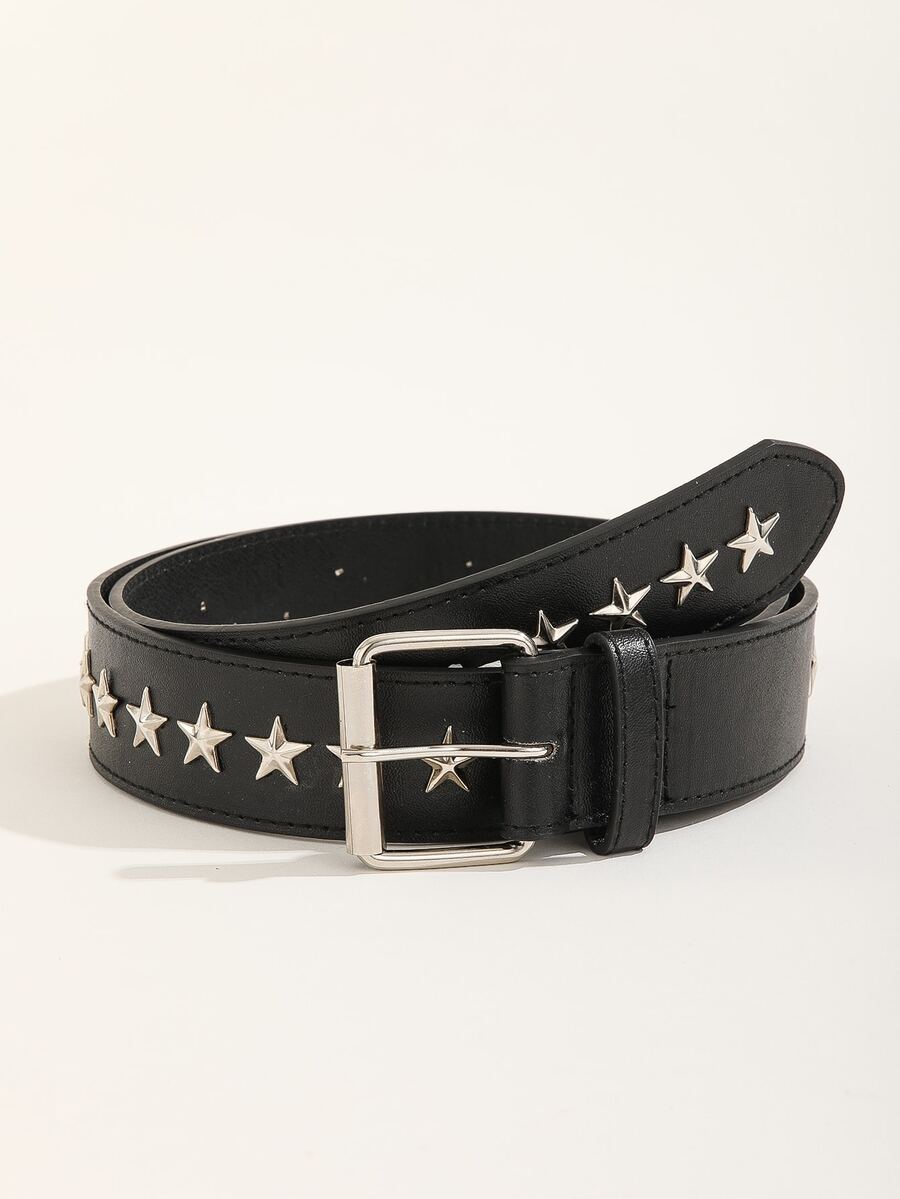 Cinturón con diseño de estrella con hebilla cuadrada - Negro - Ver 1