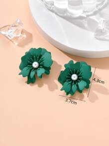 1對波西米亞花耳釘適合女士適用於度假 - 綠色 - 查看 3