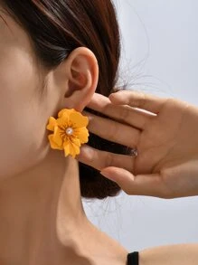 Bông tai đinh tán thiết kế trang trí bằng ngọc trai giả ngọc trai - Màu vàng - Xem 1