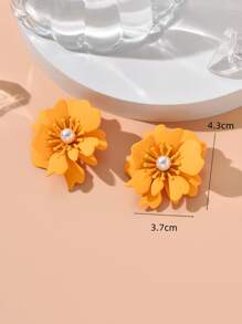 Bông tai đinh tán thiết kế trang trí bằng ngọc trai giả ngọc trai - Màu vàng - Xem 3