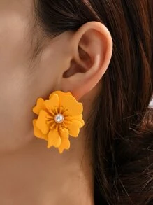 Bông tai đinh tán thiết kế trang trí bằng ngọc trai giả ngọc trai - Màu vàng - Xem 4