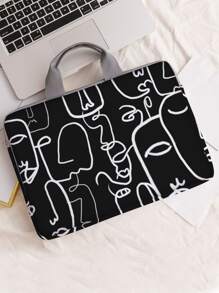 Bolso para ordenador 14 pulgadas con arte de línea abstracta - Blanco y Negro - Ver 1