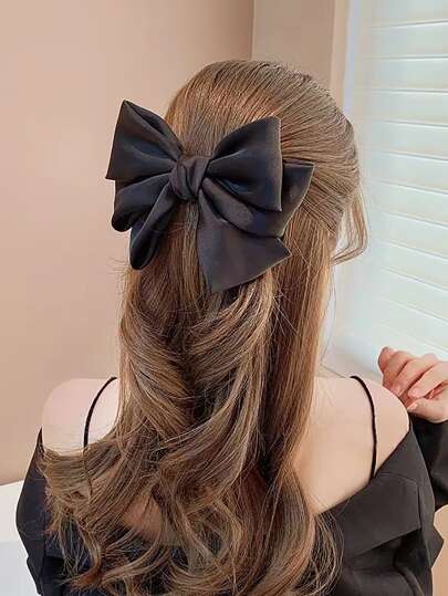 Bow Decor Hair Clip For Daily Use For Girls Hairstyles Casual Elegant Valentine's Day Claw Clips Hair Claws Hair Barrettes, School Stuff, Hair Accessories