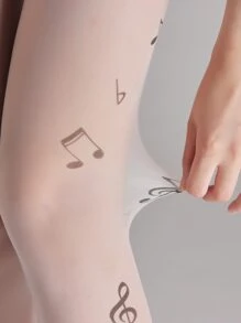 Music Note Pattern Tights - White - View 5