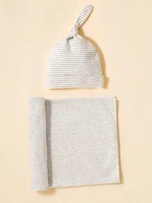 1 件婴儿纯色襁褓毯和 1 件情人节条纹帽 - 彩色 - 查看 1