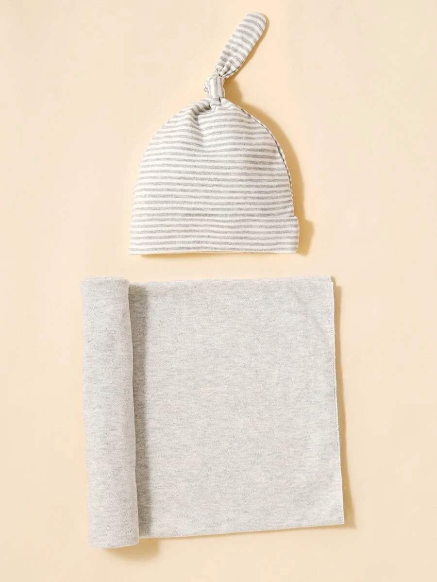 1 件婴儿纯色襁褓毯和 1 件情人节条纹帽 - 彩色 - 查看 1