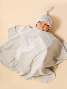 1 件婴儿纯色襁褓毯和 1 件情人节条纹帽 - 彩色 - 查看 2