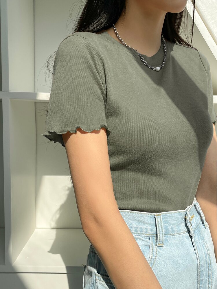 Lettuce Trim Ribbed Knit Tee Summer Easter