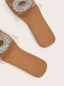 Phụ nữ Rhinestone Decor Single Clear Quai Slide Sandals, Dép đế bằng PVC ngoài trời quyến rũ - Trong sáng - Xem 5