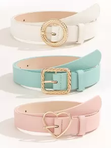 3pcs Litchi Embossed Square Buckle Belt With Punch Tool - Multicolor - View 1