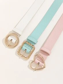 3pcs Litchi Embossed Square Buckle Belt With Punch Tool - Multicolor - View 4