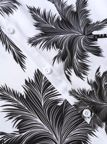 Manfinity RSRT Men Random Palm Tree Print Shirt Without Tee, Slim Fit Short Sleeve Button Up Graphic Colorful Vacation Shirt - Black and White - View 5