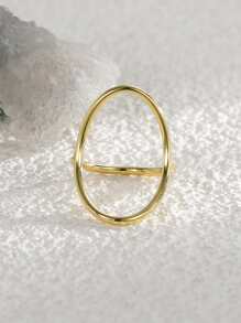 Charm-In 1入組時尚橢圓形圓圈裝飾戒指適合女士日常裝飾 - 金黃色 - 查看 2
