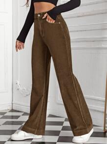 SHEIN EZwear High Waist Slant Pocket Cord Pants