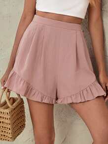 SHEIN Shorts de pierna ancha de talle alto bajo con fruncido - Rosa vieja - Ver 1